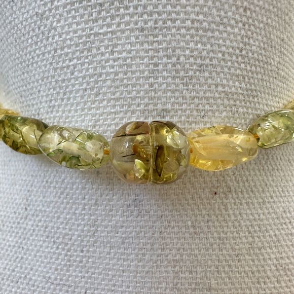 Chunky Vintage Confetti Lucite Faux Amber Graduated Bead Necklace 15" Retro MCM - Picture 11 of 14